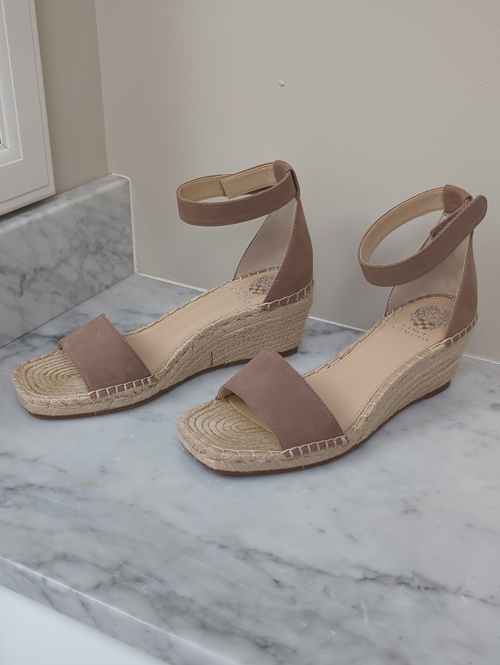 Vince Camuto Taupe Ankle-Strap Espadrille Wedge Sandal